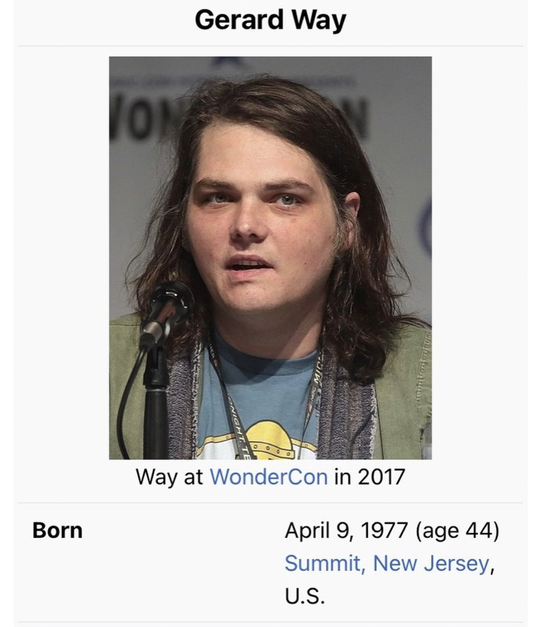 gerard way doug - Ion Gerard Way Born Way at WonderCon in age 44 Summit, New Jersey, U.S.